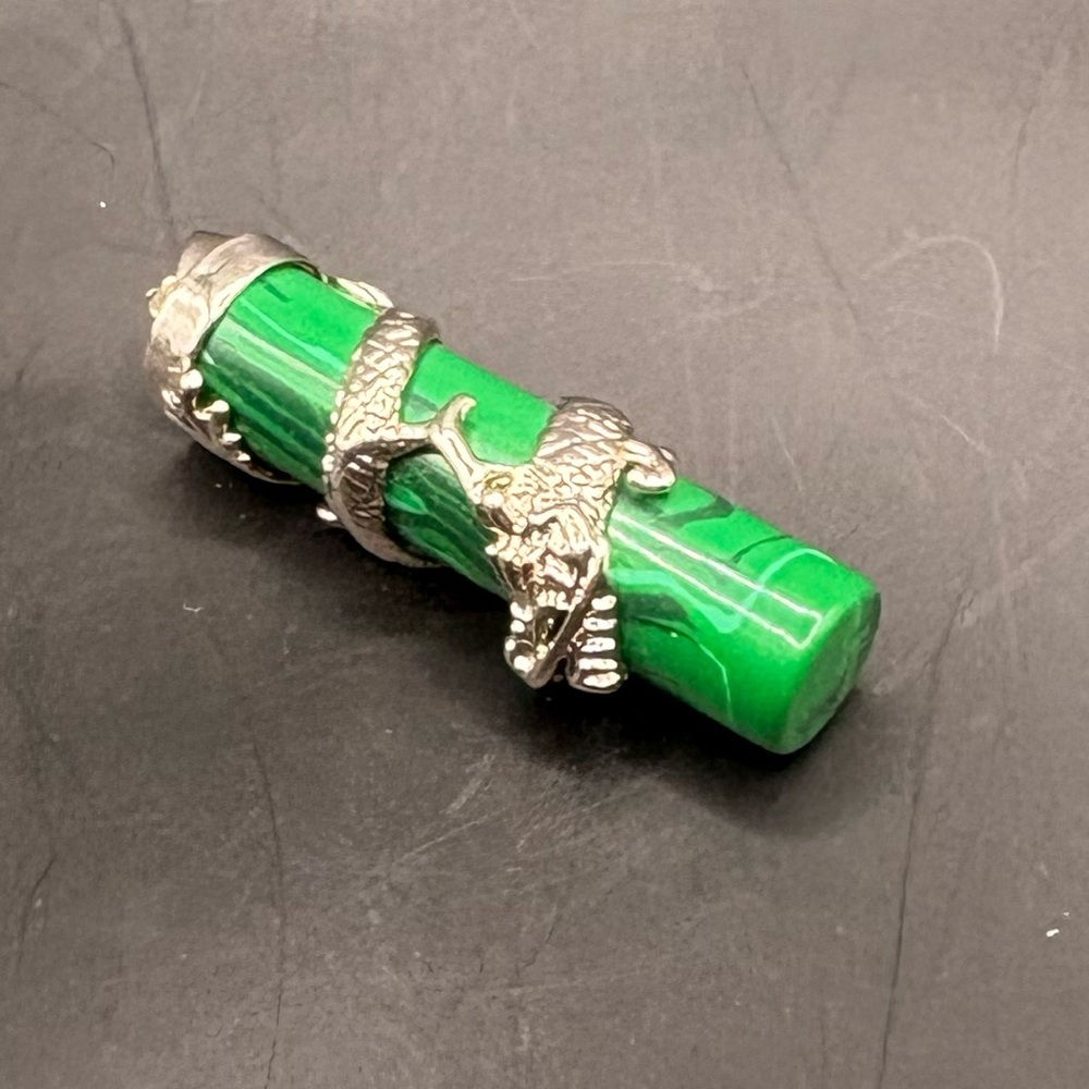 Malachite and Silver dragon necklace pendant